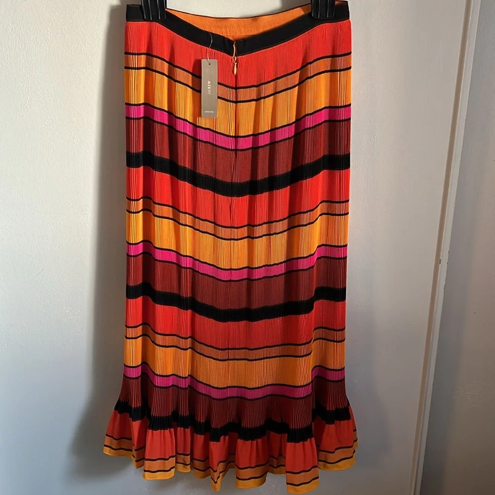 NWT J. Crew Pleated Tea Length Ruffle Bright Preppy Striped Skirt - Picture 5 of 13